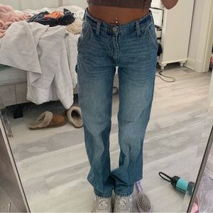 Mid rise medium wash baggy jeans